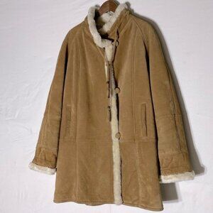 Gallery Leather Tan Suede Long Coat With Faux Sherpa Lining L